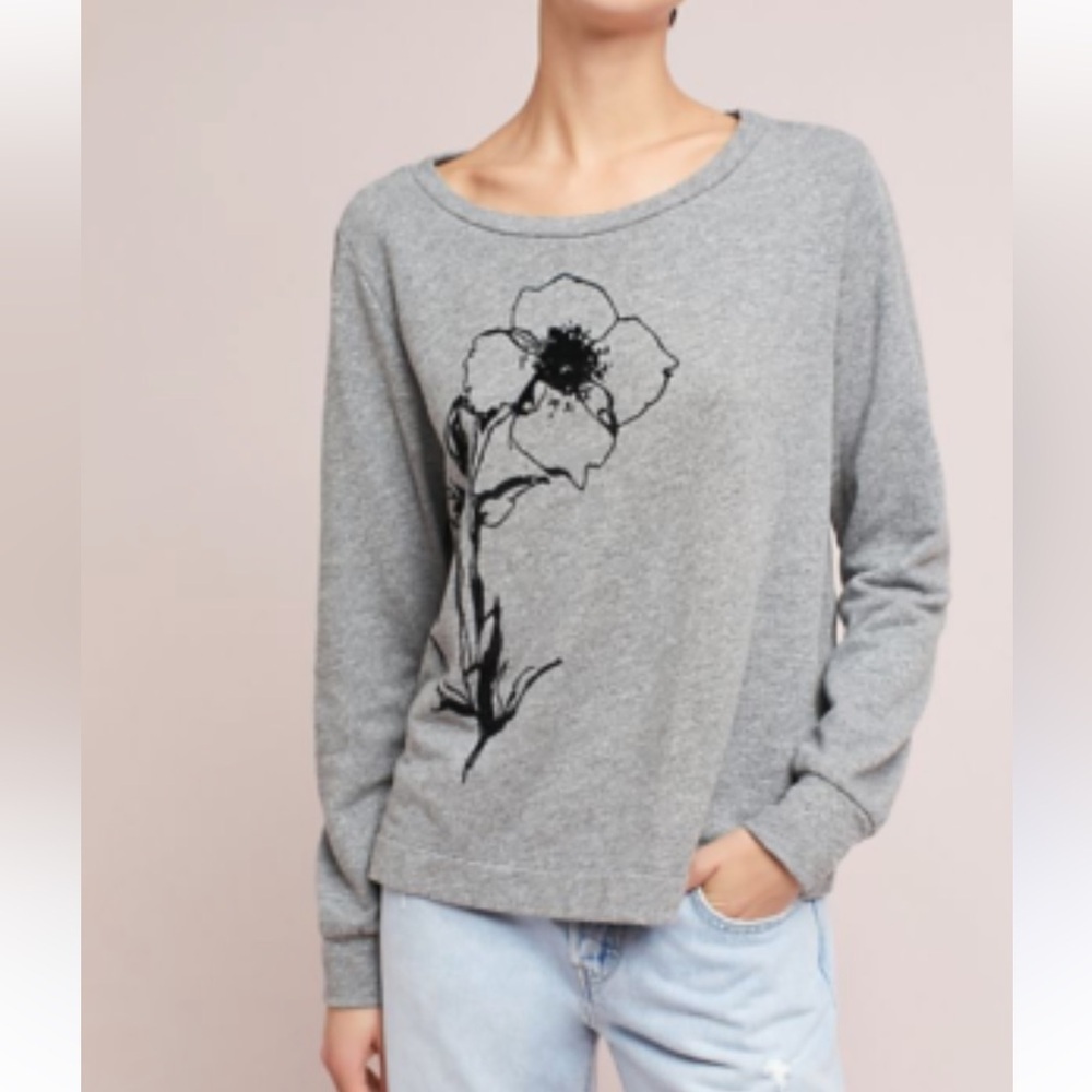 ANTHROPOLOGIE T. La GRAY LONG SLEEVE JANETTE PRINTED crew neck sweatshirt XS